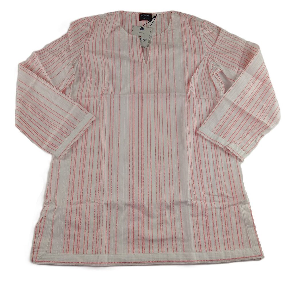 UNTUCKit Women's Durfort Pullover Tunic Blouse Size 0 White Pink Striped Cotton